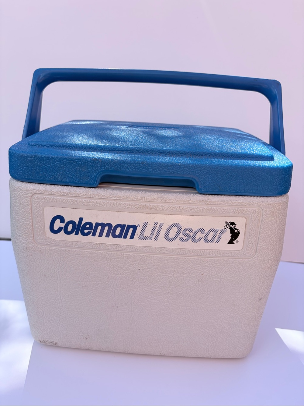 Coleman Lil Oscar Cooler in Blue and White with Handle vintage